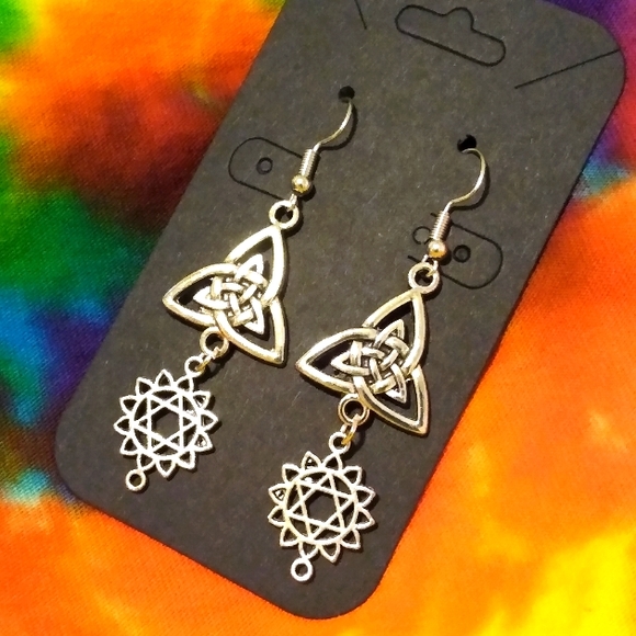 Handcrafted Double Charm Celtic Knot Earrings - Picture 1 of 3